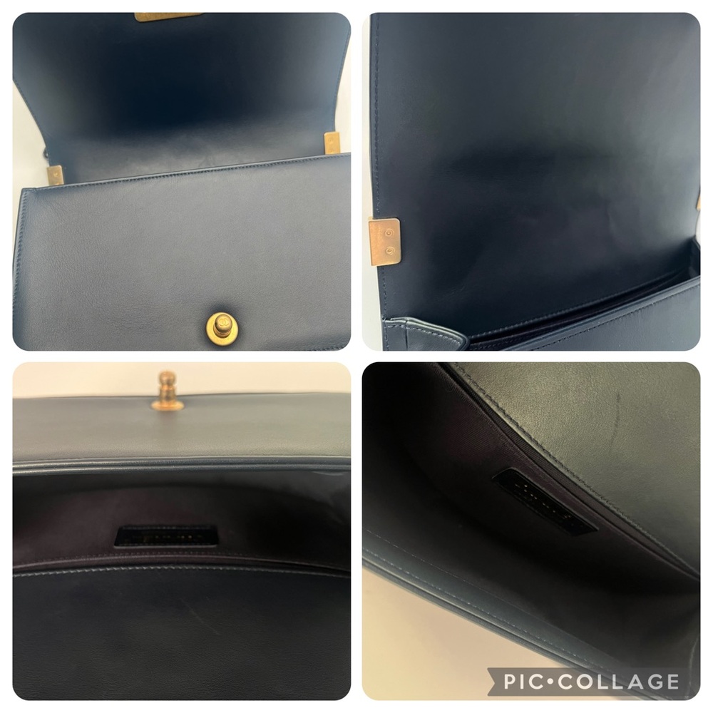 Authentic Chanel Medium Flap Lambskin Le Boy Chevron Navy & Brushed Gold - Picture 9 of 16